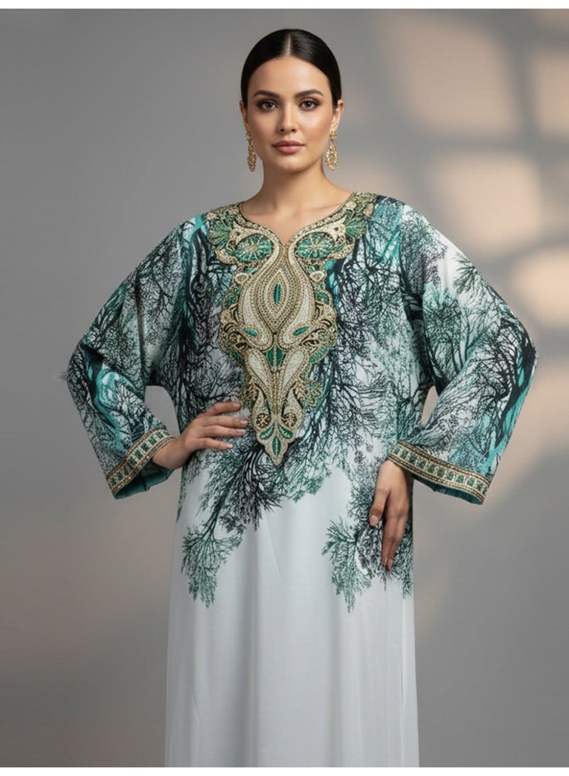 الايا جلابية شيفون مطرزة بالزهور للسيدات-AL3830 - Image 3